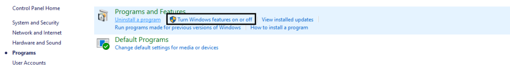 Turn Windows Features on or off