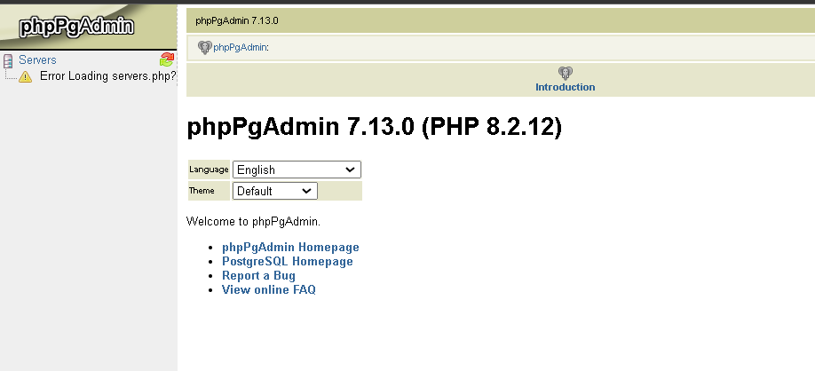 phpPgAdmin homepage