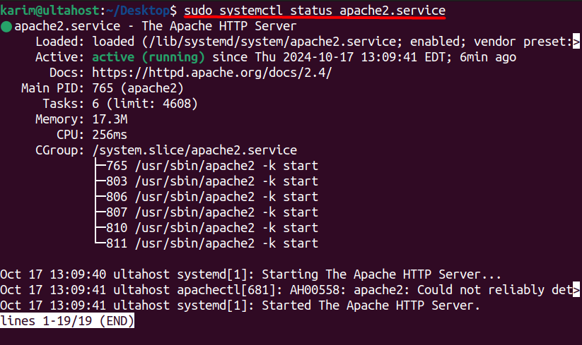 systemctl apache2 service