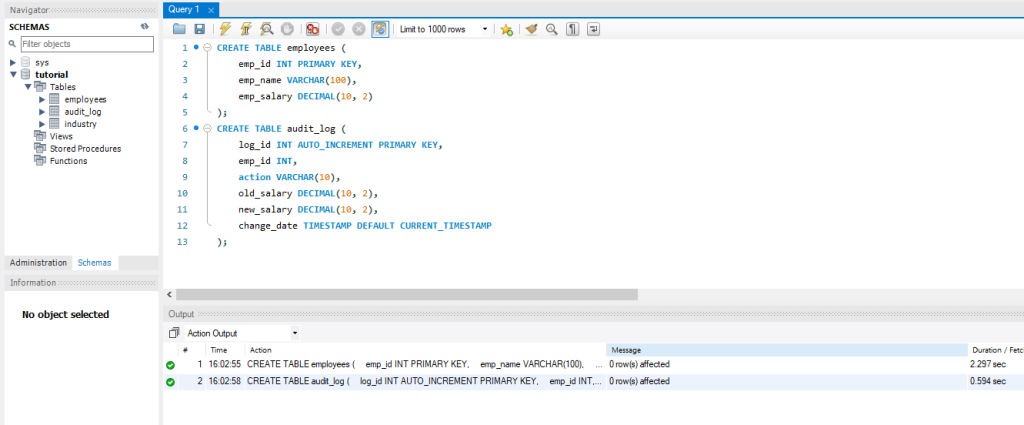 create tables mysql