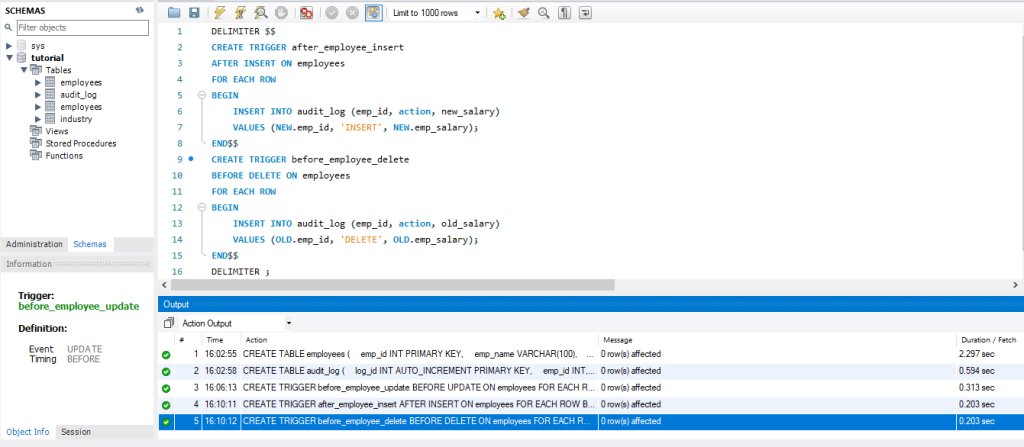 mysql triggers auditing