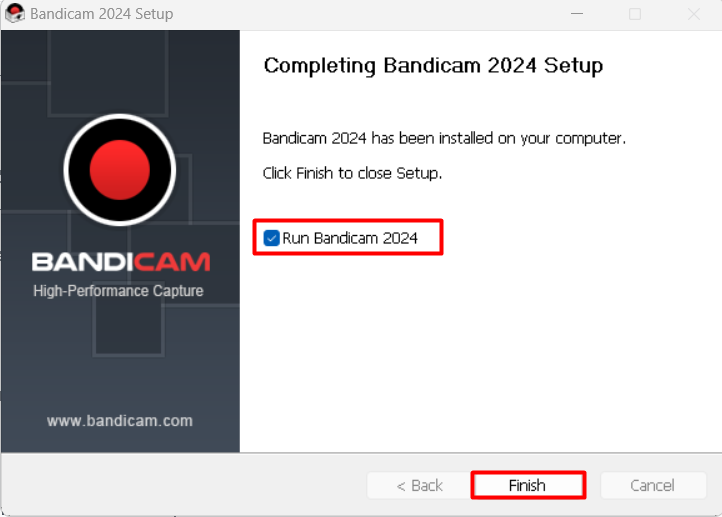 completing bandicam setup