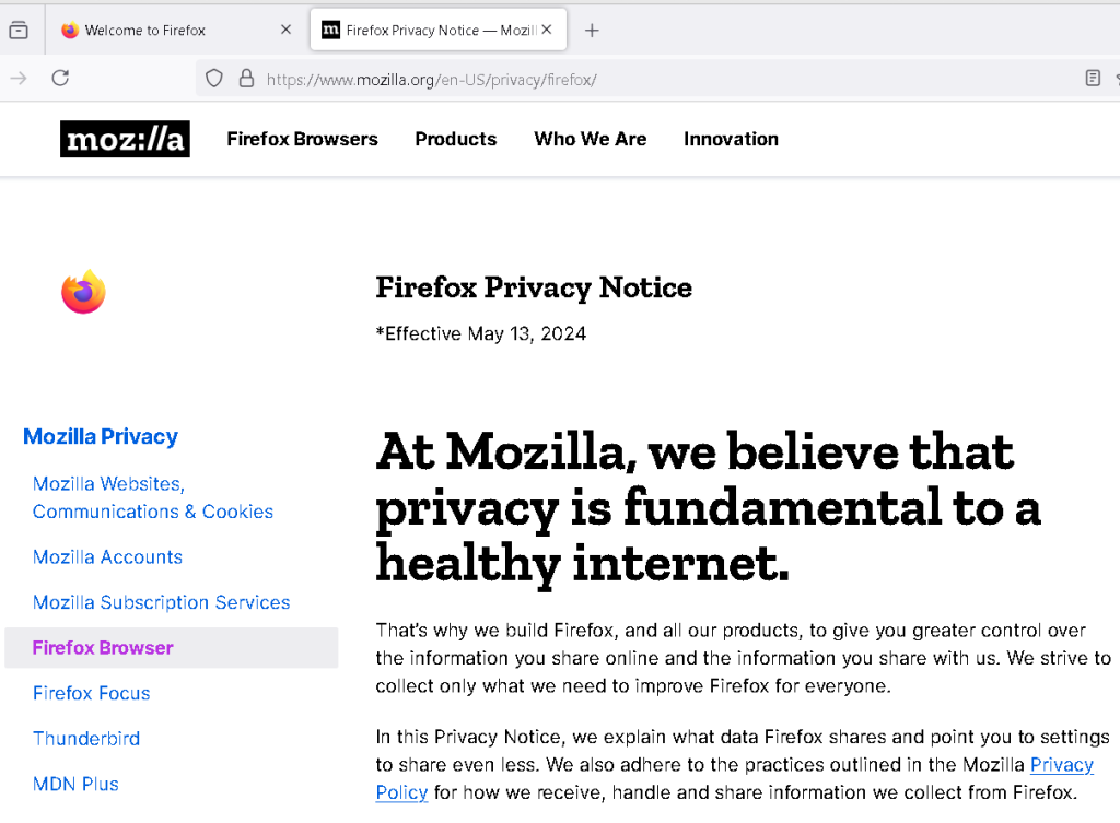 firefox privacy note