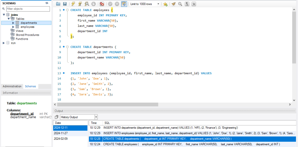 create mysql tables