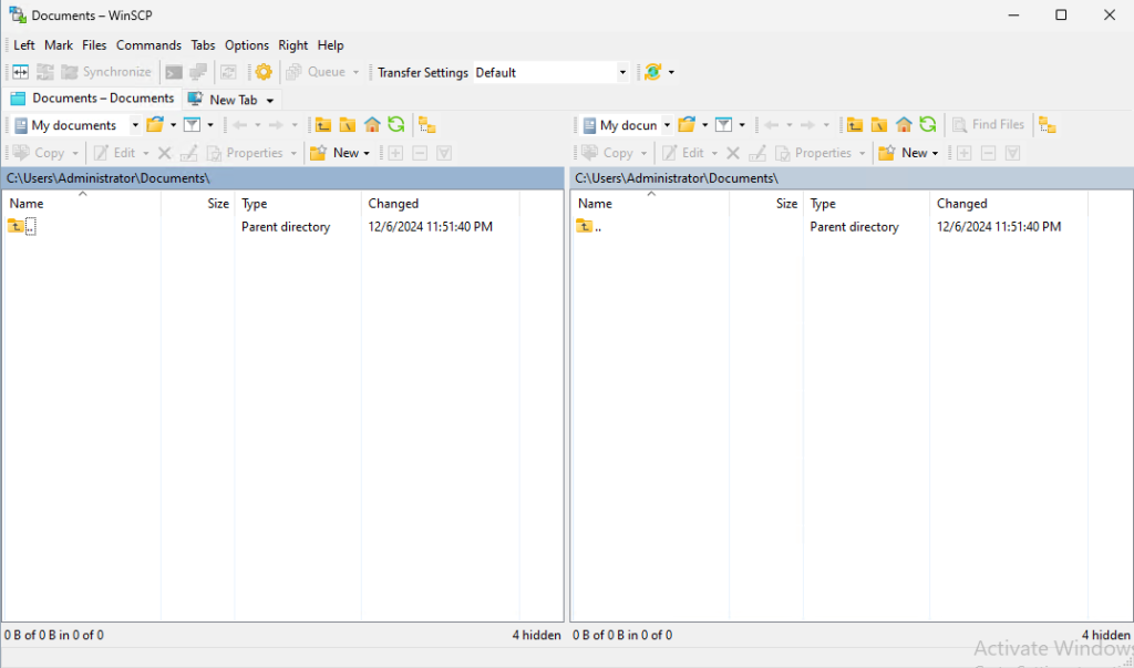 WinSCP interface