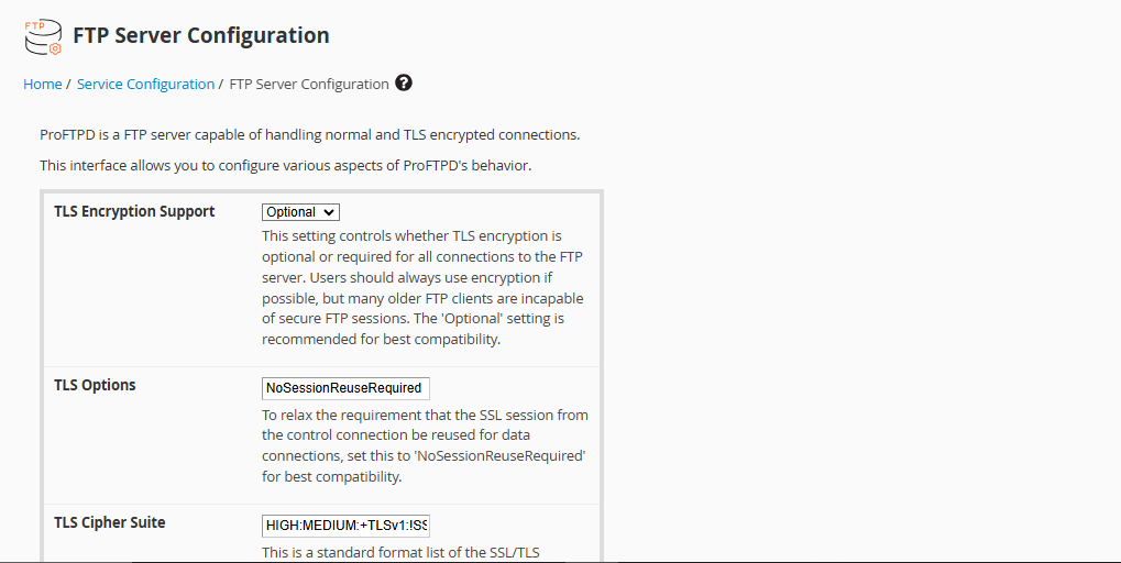 FTP server settings