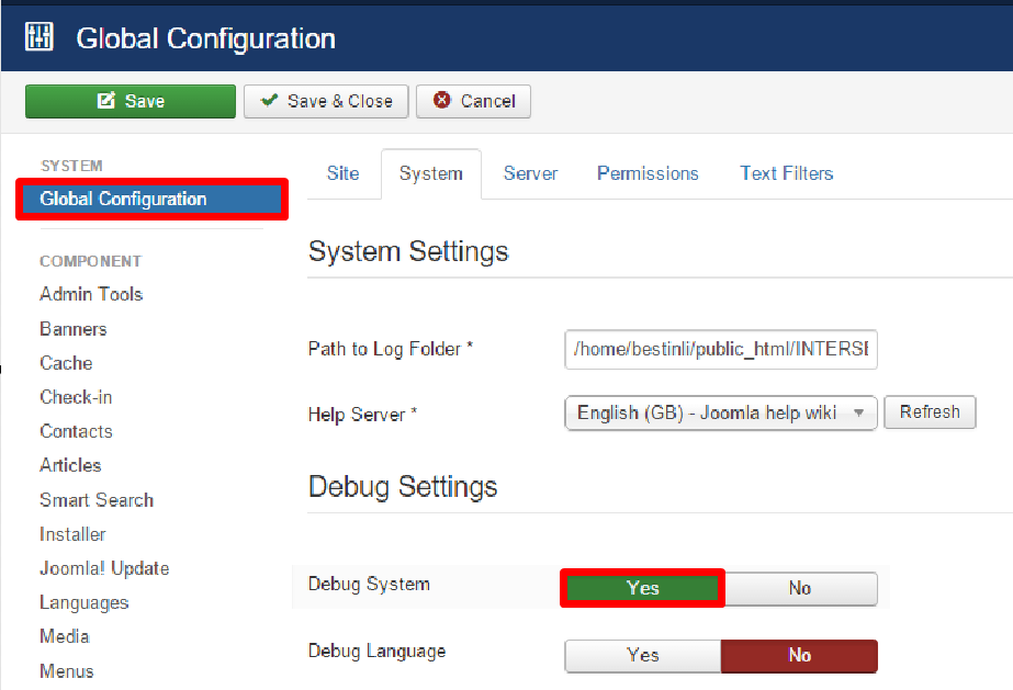 debug setting