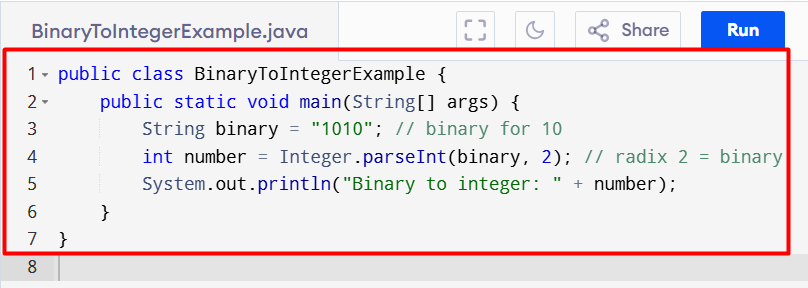 binary integer java
