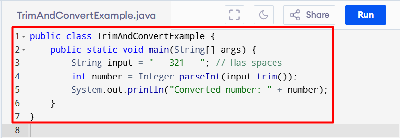 Trim and convert java