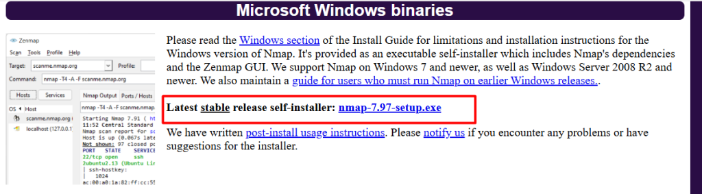 official website to download nmap
