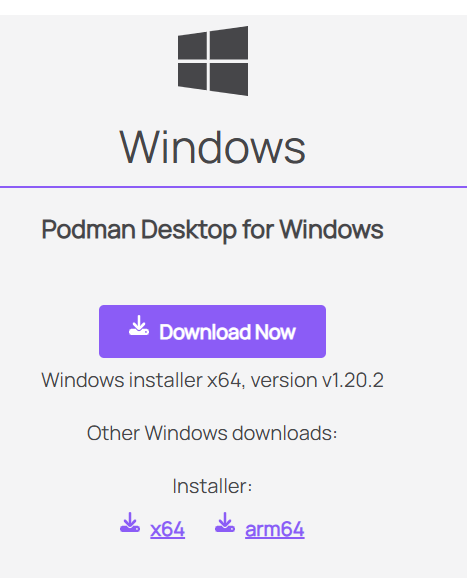 downloading podman for windows from official website