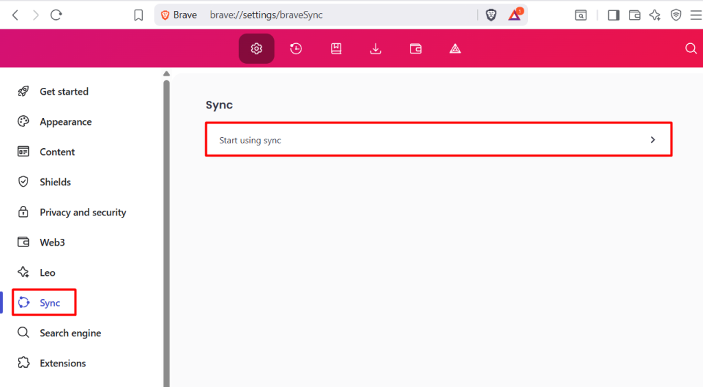 enable or disbale brave sync