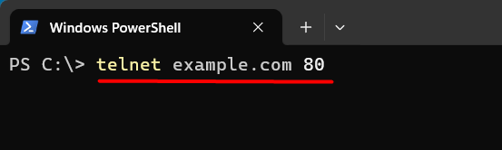 Command prompt showing Telnet connection attempt to port 80 on a remote server in Windows