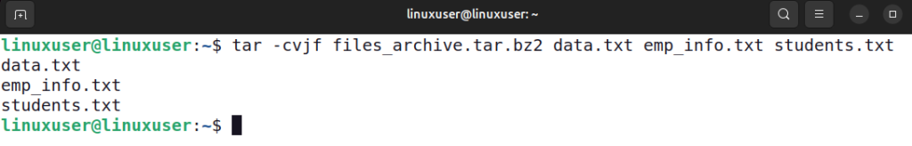 Create a bzip2-Compressed tar Archive Using the j Option