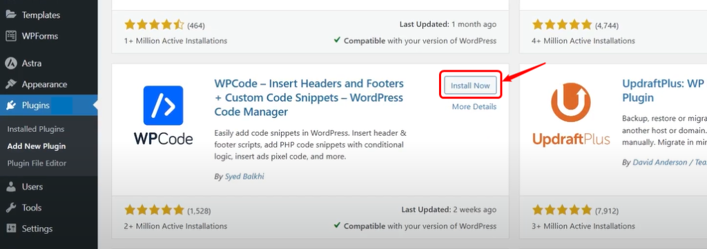 install wpcode plugin