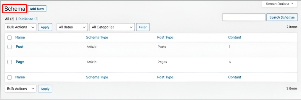 setting schema per post or page