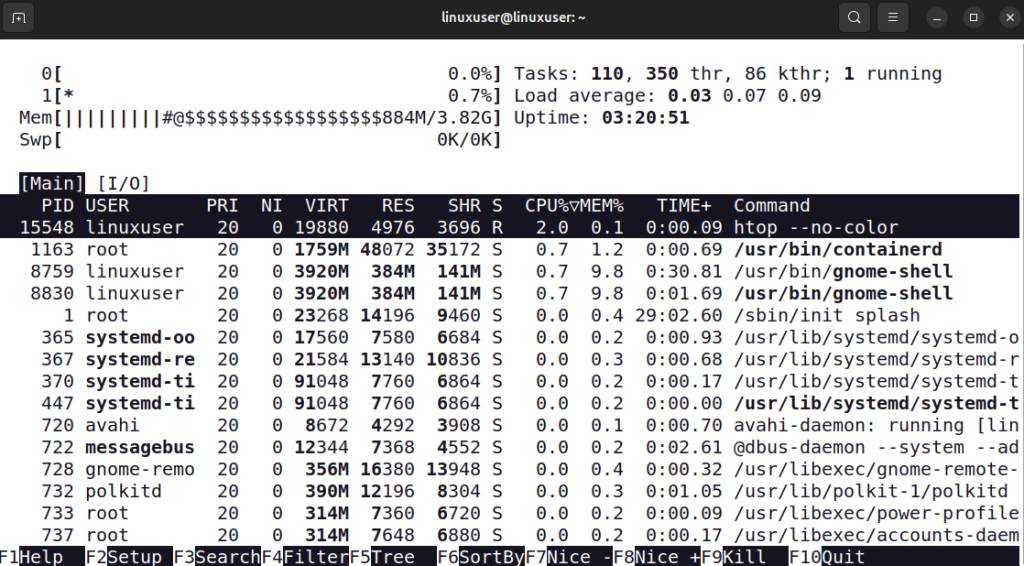 Run htop Without Colors