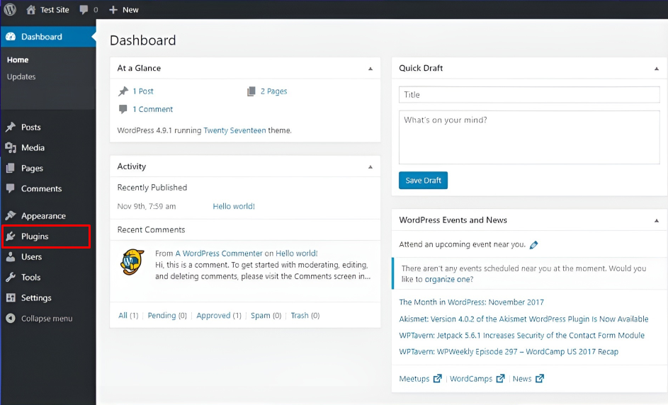 navigate to wordpress plugins tab