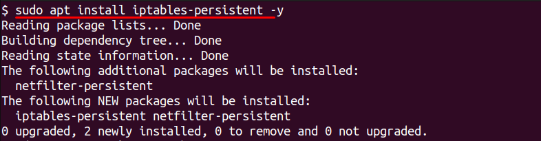 installing iptables persistent package
