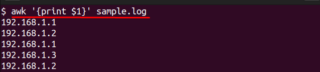 return only first column using awk