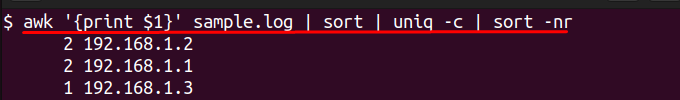 lists all ip addresses using awk