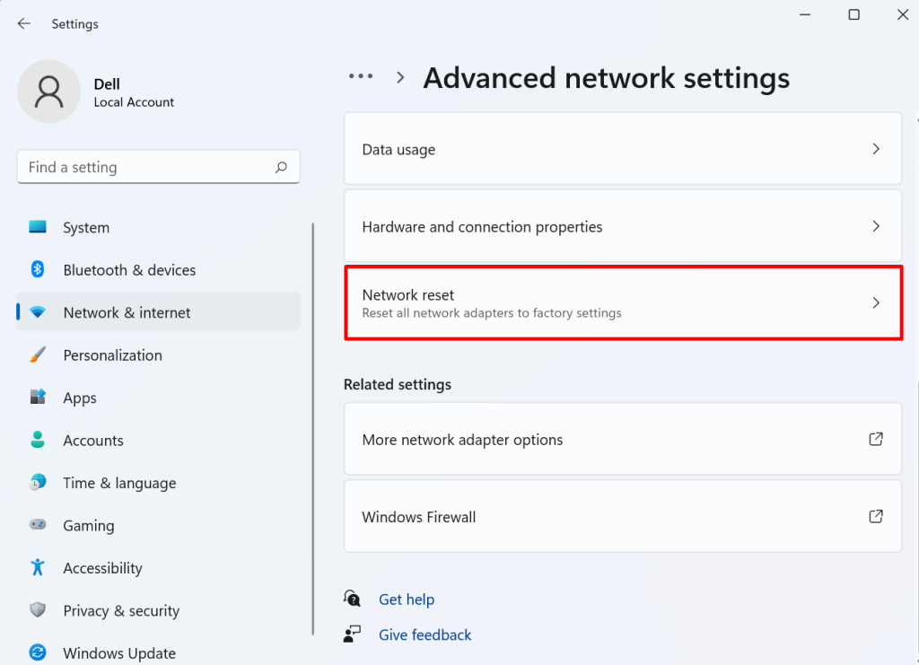 network reset to fix ERR CONNECTION TIMED OUT
