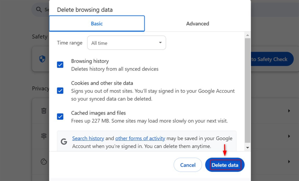 delete cache to fix ERR_CONNECTION_TIMED_OUT