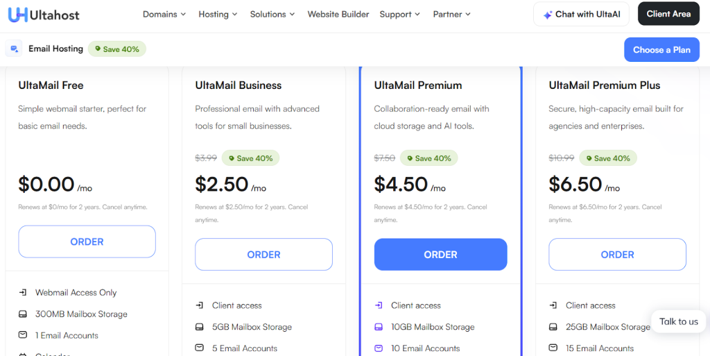ultahost email hosting