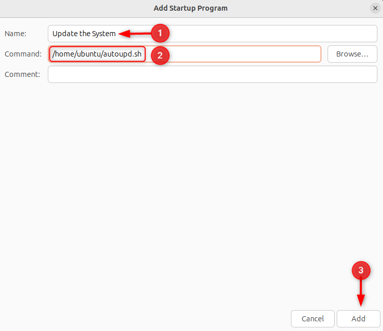 specify the name of the Startup Program