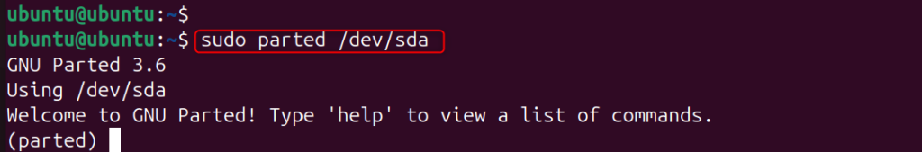 Launch the parted Utility