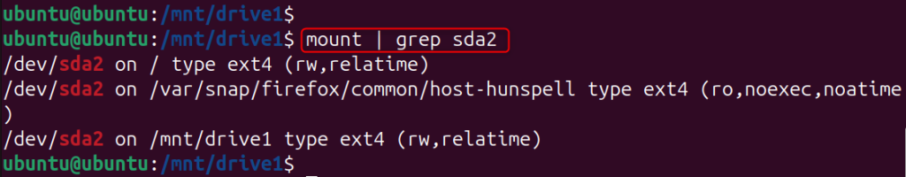 verify the mount with the grep