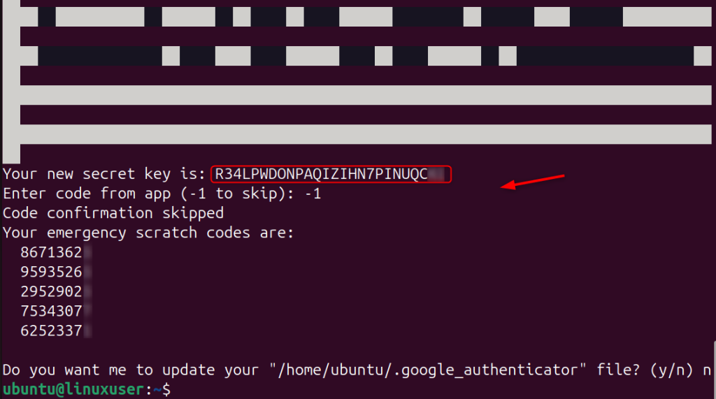 save the backup codes 