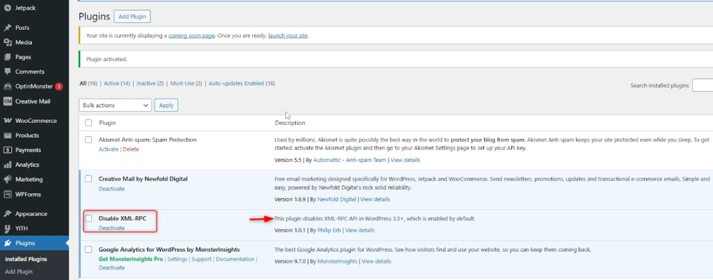 verify XML-RPC is activated 