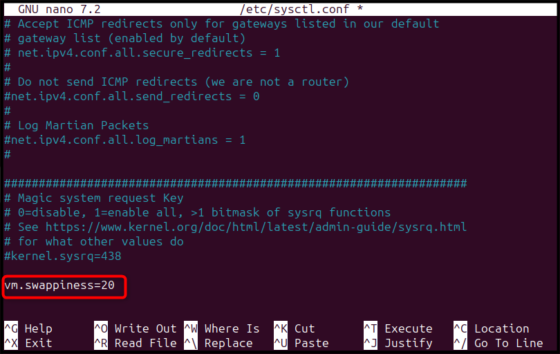 Add swappiness to the file