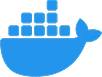 Logo ng Docker sa asul na background
